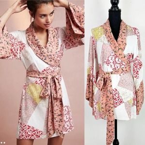 Anthropologie Floreat Patchwork Kimono Robe Wrap Top Mini